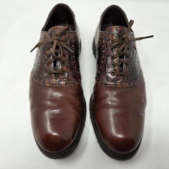 FOOTJOY CLASSICS BROWN LEATHER WOVEN OXFORD GOLF SHOES SPIKELESS MENS 10 C - Picture 3 of 9